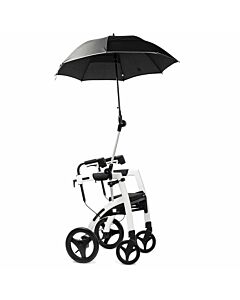 Rollator paraplu beschermd tegen zon, regen en wind.